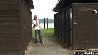 Older Blonde Woman Gets Fucked In A Public Restroom