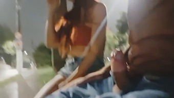 Daring Handjob To A Sexy Woman On A Bus Stop!